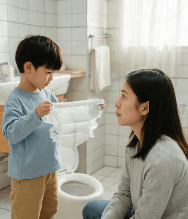 Your child pees on the potty, but asks for a diaper to poop.